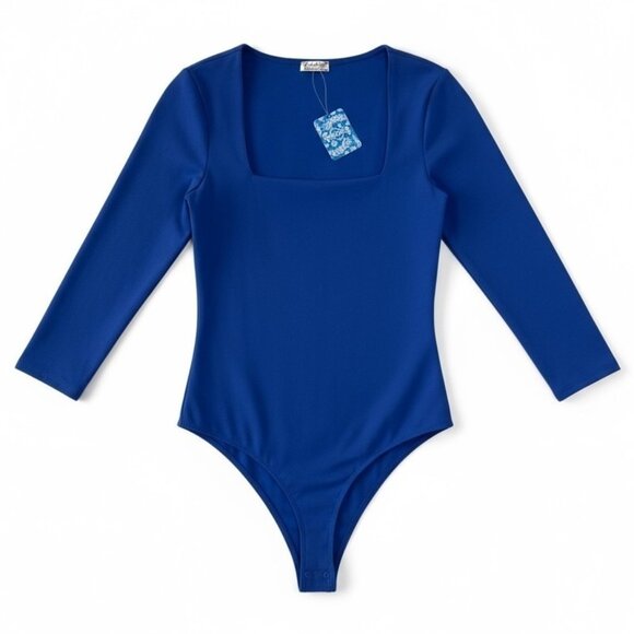 NWT Free People Intimately Free Truth Or Square Long Sleeve Bodysuit Blue Size S - Picture 1 of 8